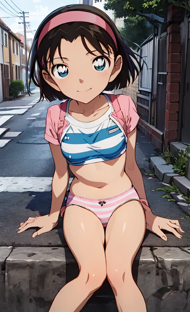 On all fours、String Panties、Panty shot,(beautiful,Small breasts:1.5),Yoshida Ayumi,One Girl, alone,((( Brown Hair, short hair,Pink Hairband,blue eyes))),smile, One girl,***********,Detective Conan, topless、mini skirt ,(((セクシーなString Panties))),masterpiece ,8k unity wallpaper,Anime key visual,Highest quality, High resolution, unity 8k wallpaper, (shape:0.8), Highly detailed face,Highly detailed eyes,Glowing Eyes , Shiny skin,Fine skin,White skin,dense skin,Detailed Hair,Very elaborate legs,Perfect lighting, Detailed CG, (Perfect hands, Perfect Anatomy),High resolution,(Detailed wear ),Thin limbs, Delicate curves, Graceful Hands,shape:0.8,On all foursで尻を突き出す、Angle from behind、Protruding ass、On all fours、Bare nipples、ピンクでProtruding nipples、Naked upper body、Bare Chest、Beautiful nipples that stand up、Breast milk spurting out、Large amount of breast milk、Covered in milk、Get very close to the camera、blush、Climax facial expression、topless、Bare nipples、Protruding nipples、