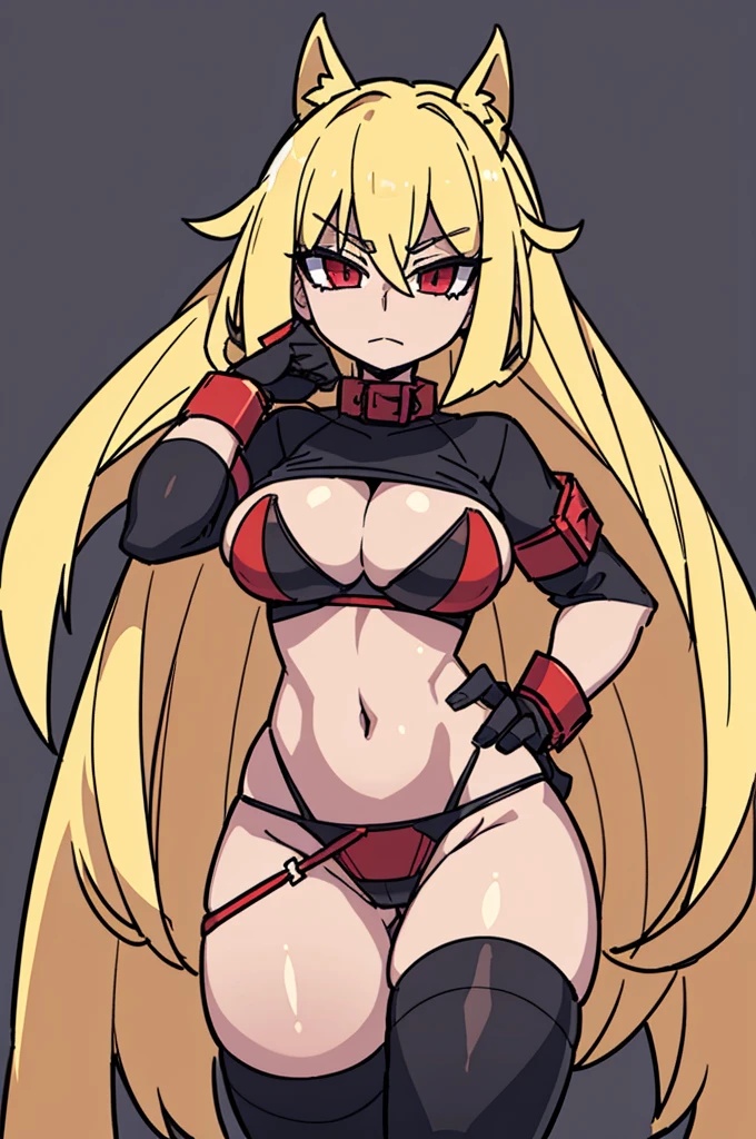 blaze (minecraft), 1girls big breasts blonde hair bra bracers clothing long hair looking at viewer panties red eyes revealing clothes standing thick thighs thighhighs underwear