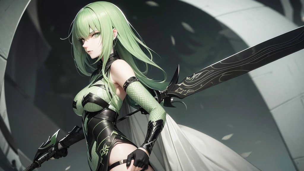 Anime girl in green coat and red skirt walks in front of building, from high detail official artwork, girls frontline CG, girls frontline, official character art, girls frontline style, official art, fine details. Girls Frontline, trending on art station pixiv, smooth anime CG art, evil smile