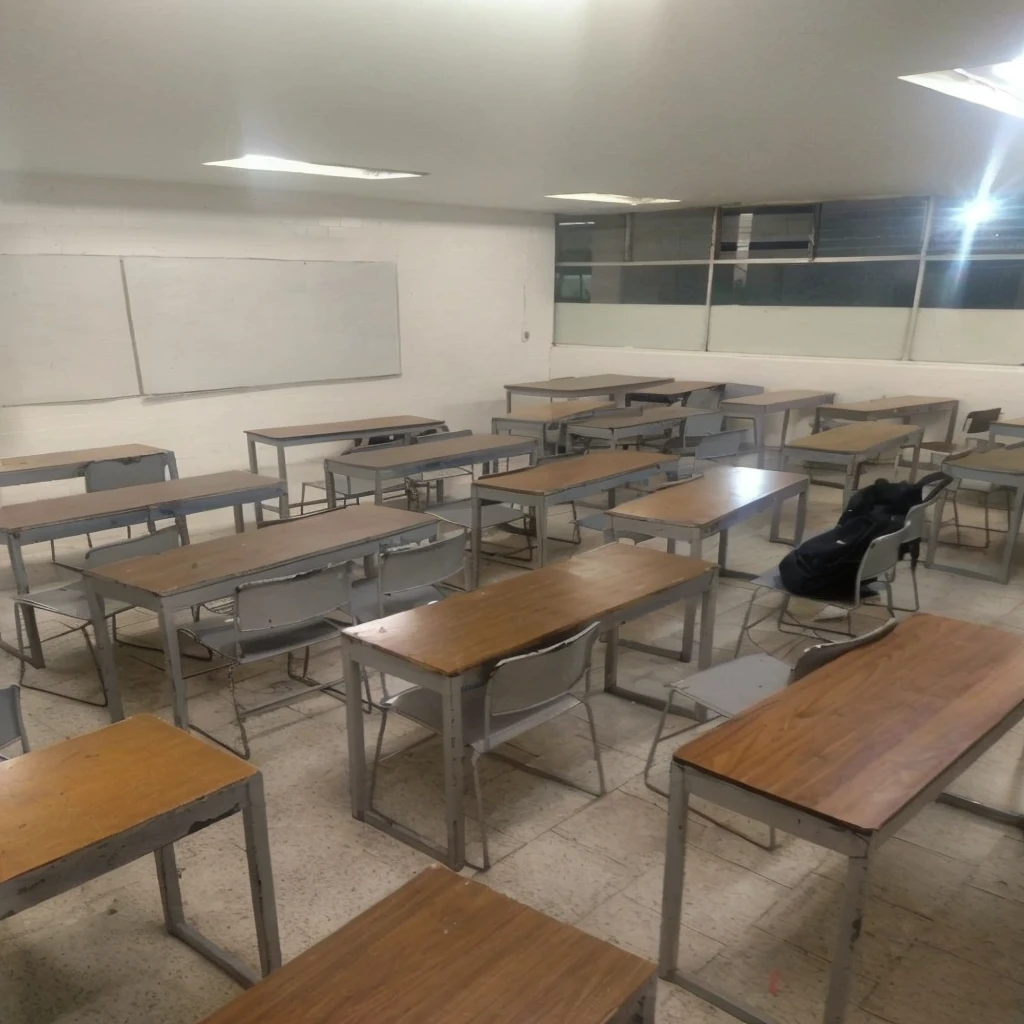 Change the benches for new ones, the walls painted gray, the ceiling lights, change them for new ones and the blackboard for a smart one.