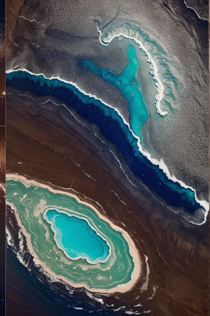 Create me an image that consists of two phases vertically, in the upper phase there must be sleep contaminated with salts, and at the bottom water 