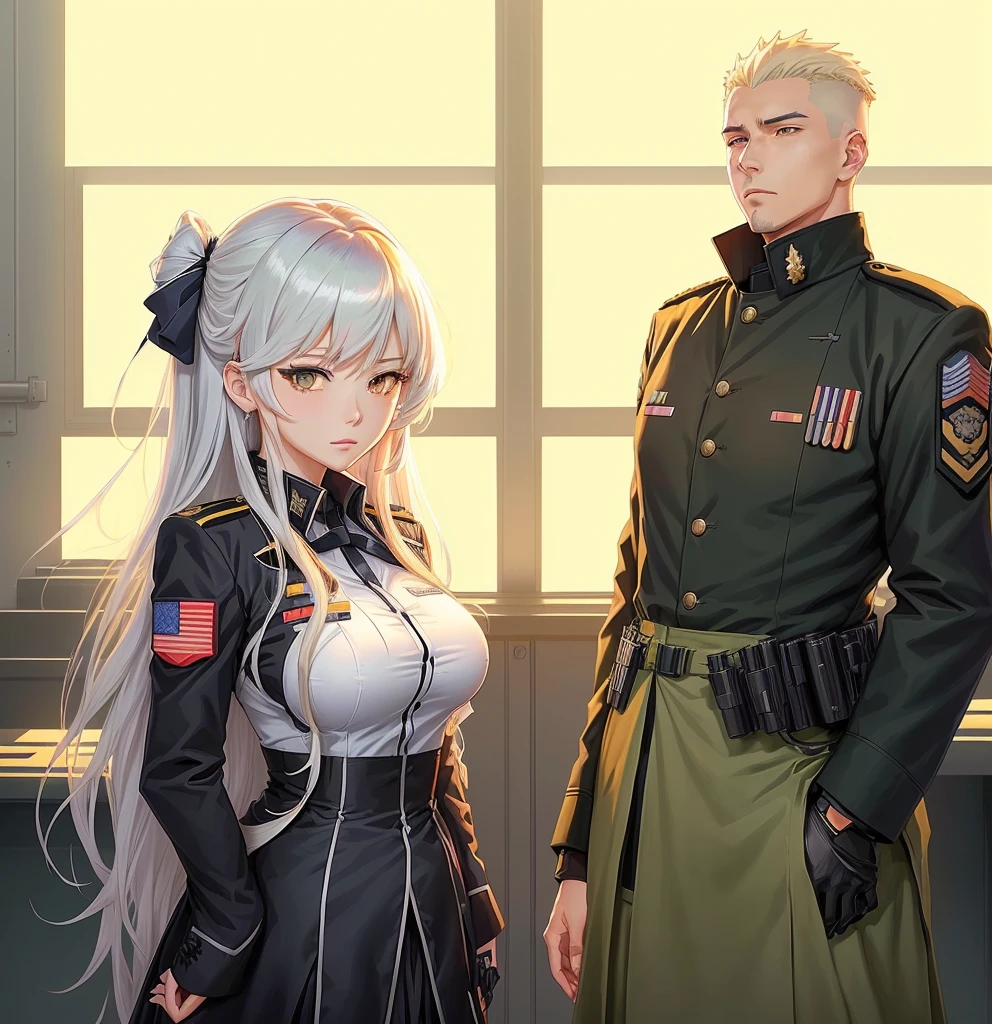 anime image of a woman in a uniform standing next to a man in a uniform, from girls frontline, fine details. girls frontline, girls frontline style, rei hiroe black lagoon manga, jormungand anime, cel - shaded art style, girls frontline, cel shaded anime, girls frontline cg, vicious appearance, digital art from danganronpa