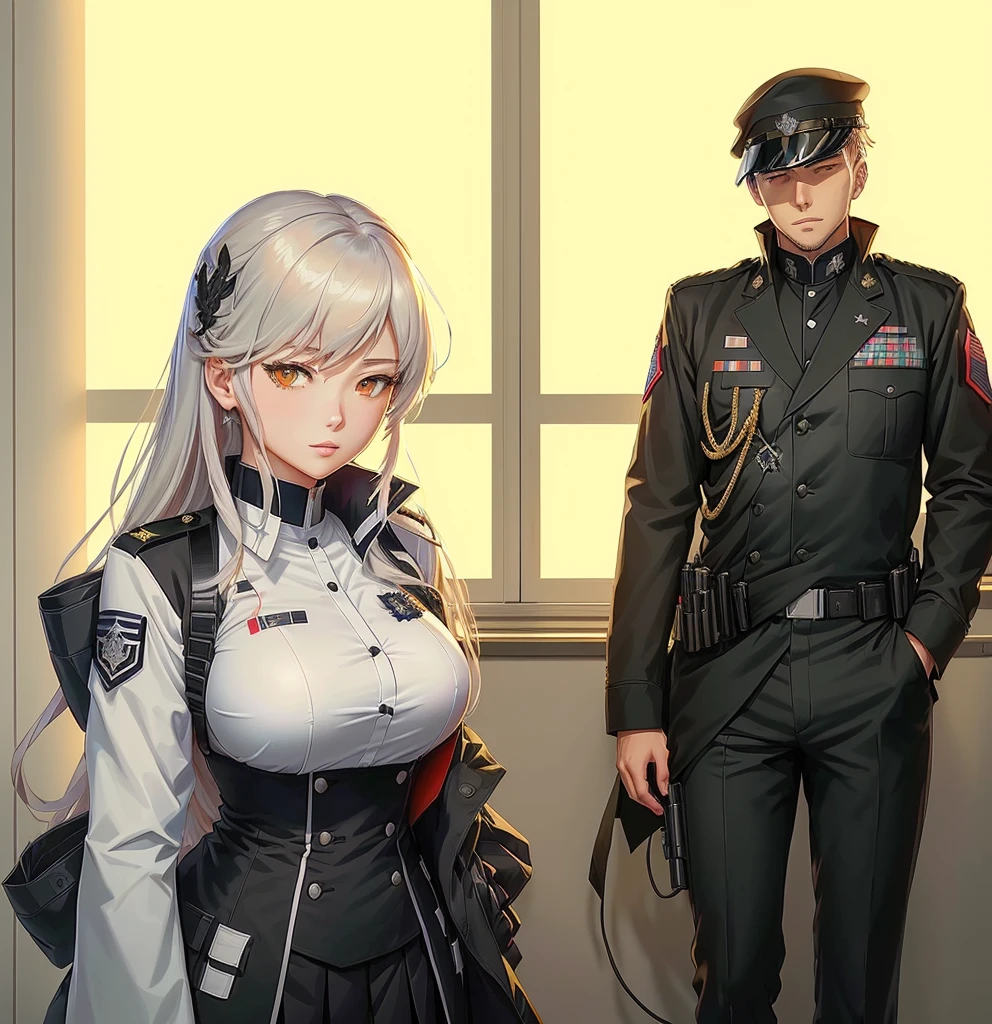 anime image of a woman in a uniform standing next to a man in a uniform, from girls frontline, fine details. girls frontline, girls frontline style, rei hiroe black lagoon manga, jormungand anime, cel - shaded art style, girls frontline, cel shaded anime, girls frontline cg, vicious appearance, digital art from danganronpa