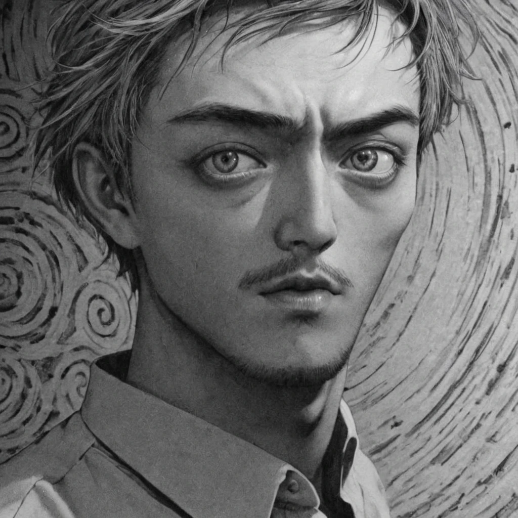 1man, spiral, spiral eyes (anime), bizarre scenario, This is Junji, Yusuke Murata, black and white, 8K, anime, horror