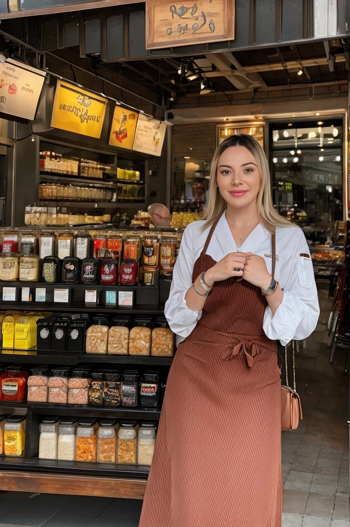 Show her exploring exotic food markets and culinary destinations around the world, sampling local delicacies and learning about different culinary traditions. She's dressed in foodie-chic attire, embracing her love for gastronomy and sharing her culinary adventures with her followers.
