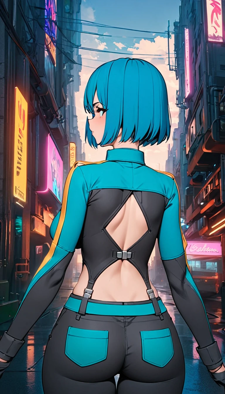 (masterpiece, best quality:1.2), 1girl, solo, Kaslin, light blue hair, back view