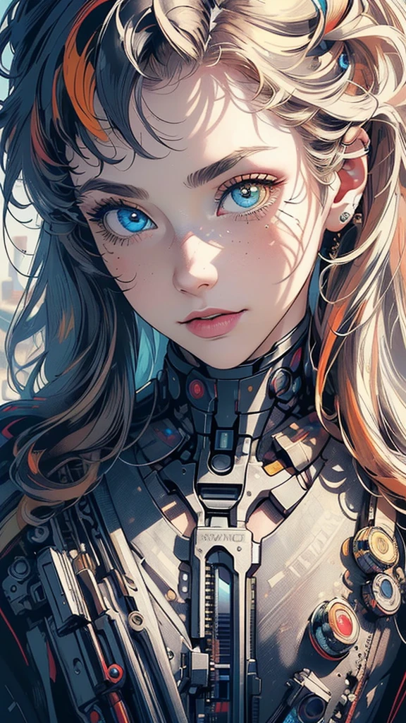 (((masterpiece, highest quality))),(((solo:1.2))),(((1girl:1.2))),32k wallpaper, very detailed,(((((portfolio))))),(((((Close-up))))),(((((bust up))))),((((more various angle)))),(((highlight))),((((heterochromia)))),(((complete. detailed face))),((((Extremely talented)))),(((((most complicated machine))))),(((genius mechanic))),((Overall colorfully)),(((cyborg))),