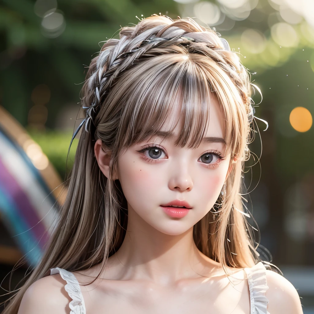 NSFW, 8k, High-level, absurd, masterpiece, best quality, primitive, very detailed CG, very detailed wallpaper, perfect lighting, Extremely detailed (((The personifying " マリーアントワネット " as a Little Girl))), MysticSight, Tyndall effect, Tyndall scattering, Studio gray background with (many Dazzling RainbowColor particles BokeH:1.28), (RoundlyButts, ThighGap), (Exposed:0.4), (Assfocus with looking ahead), BREAK (NOGIZAKA face variations) Extremely Detailed very KAWAII face variations, perfect anatomy, Childish, captivating gaze, elaborate detailed Eyes with (sparkling highlights:1.28), long eyelashes、Glossy RED Lips with beautiful details, Coquettish tongue, Rosy cheeks, Radiant PearlSkin with clear transparency . { (Dynamic LifeLike expressions:1.4) | :d) }, (large eyes:-1) .