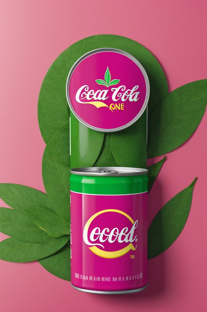 A can of coca chips with a K-shaped but round logo and a pink and green background