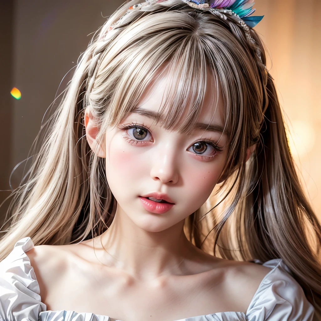 NSFW, 8k, High-level, absurd, masterpiece, best quality, primitive, very detailed CG, very detailed wallpaper, perfect lighting, Extremely detailed (((The personifying " マリーアントワネット " as a ))), MysticSight, Tyndall effect, Tyndall scattering, Studio gray background with (many Dazzling RainbowColor particles BokeH:1.28), (RoundlyButts, ThighGap), (Exposed:0.4), (Assfocus with looking ahead), BREAK (NOGIZAKA face variations) Extremely Detailed very KAWAII face variations, perfect anatomy, Childish, captivating gaze, elaborate detailed Eyes with (sparkling highlights:1.28), long eyelashes、Glossy RED Lips with beautiful details, Coquettish tongue, Rosy cheeks, Radiant PearlSkin with clear transparency . { (Dynamic LifeLike expressions:1.4) | :d) }, (large eyes:-1) .