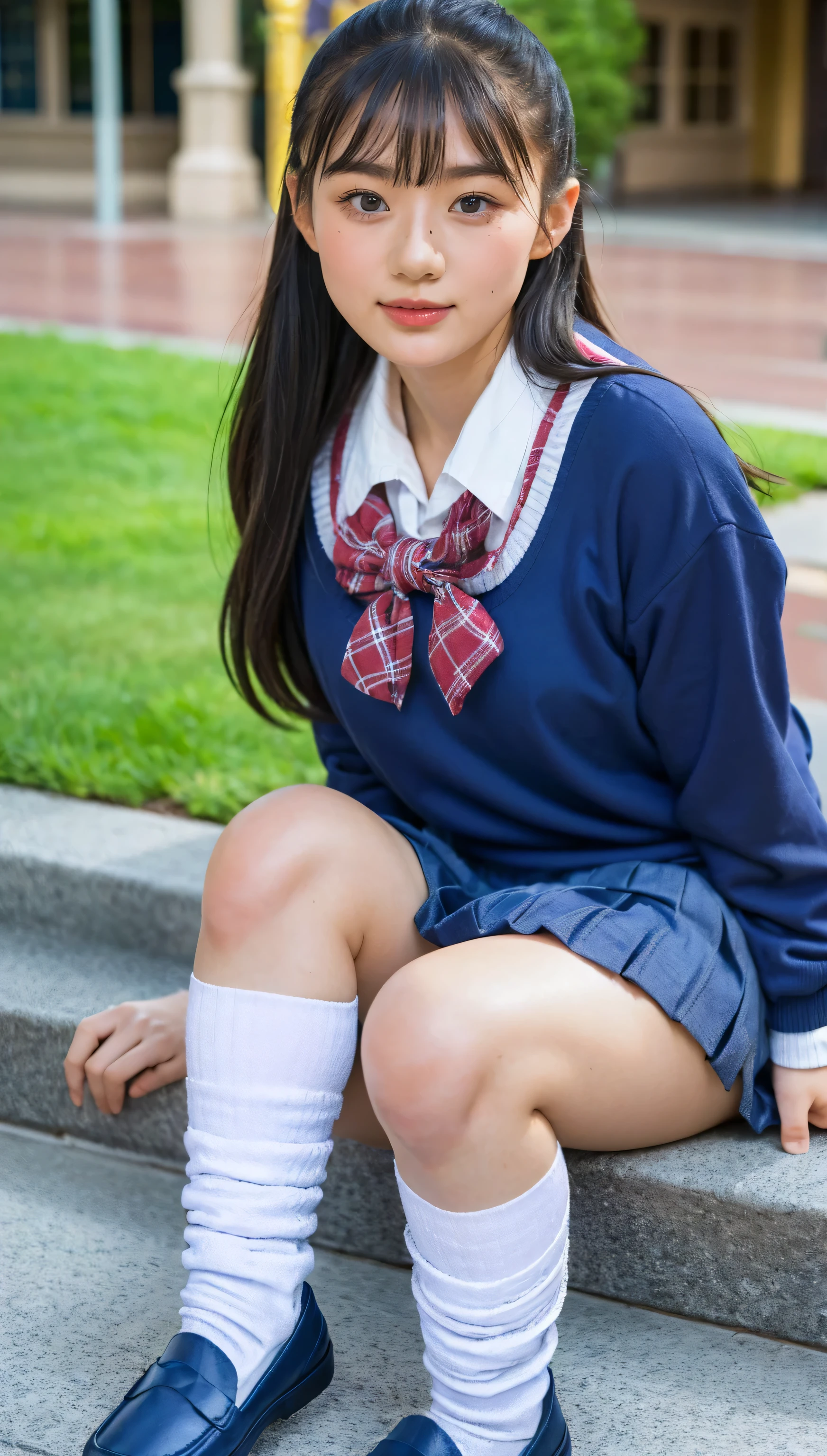 (photorealistic:1.4), best quality, masterpiece, raw 32k photo, (extremely detailed japanese beautiful girl), (extremely detailed eyes:1.2),(baby face), (ta),(14 yute face:1.2), ultra-detailed, ultra high res, amazing, BREAK,sitting,
(school uniform:1.5),detailed school girl, (disneyland:1.3), beautiful detailed girl, bangs, cute face, miniskirt,(loafers),(baggysocks)