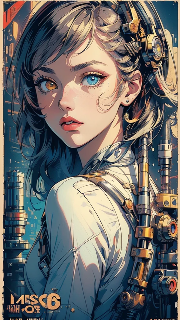 (((masterpiece, highest quality))),(((solo:1.2))),(((1girl:1.2))),32k wallpaper, very detailed,(((((portfolio))))),(((((Close-up))))),(((((bust up))))),((((more various angle)))),(((highlight))),((((heterochromia)))),(((complete. detailed face))),((((Extremely talented)))),(((((most complicated machine))))),(((genius mechanic))),((Overall colorfully)),(((cyborg))),((((retro vintage dramatic movie poster))))