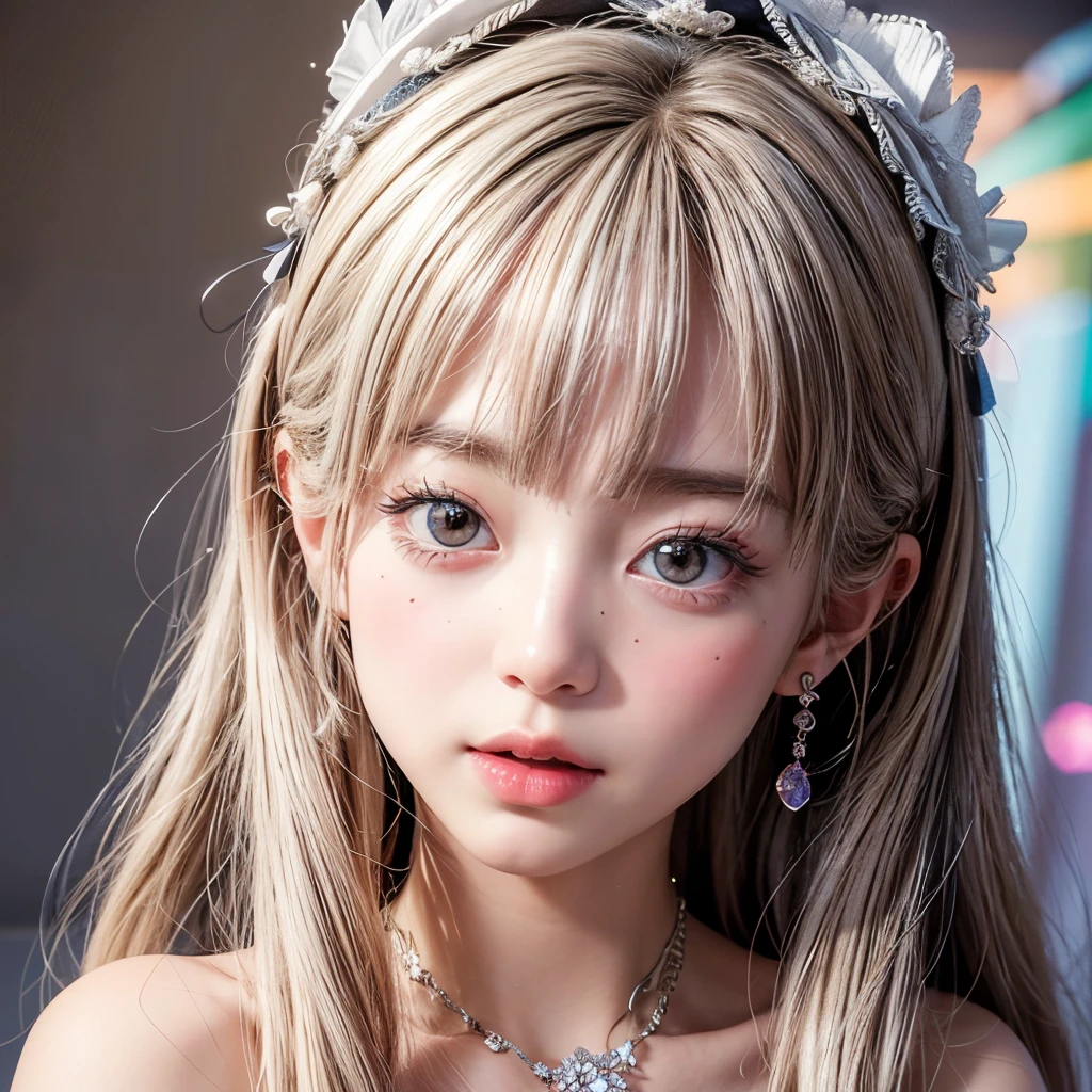 NSFW, 8k, High-level, absurd, masterpiece, best quality, primitive, very detailed CG, very detailed wallpaper, perfect lighting, Extremely detailed (((The personifying " Marie Antoinette " as a Little Girl))), MysticSight, Tyndall effect, Tyndall scattering, Studio gray background with (many Dazzling RainbowColor particles BokeH:1.28), (RoundlyButts, ThighGap), (Exposed:0.4), (Assfocus with looking ahead), BREAK (NOGIZAKA face variations) Extremely Detailed very KAWAII face variations, perfect anatomy, Childish, captivating gaze, elaborate detailed Eyes with (sparkling highlights:1.28), long eyelashes、Glossy RED Lips with beautiful details, Coquettish tongue, Rosy cheeks, Radiant PearlSkin with clear transparency . { (Dynamic LifeLike expressions:1.4) | :d) }, (large eyes:-1) .