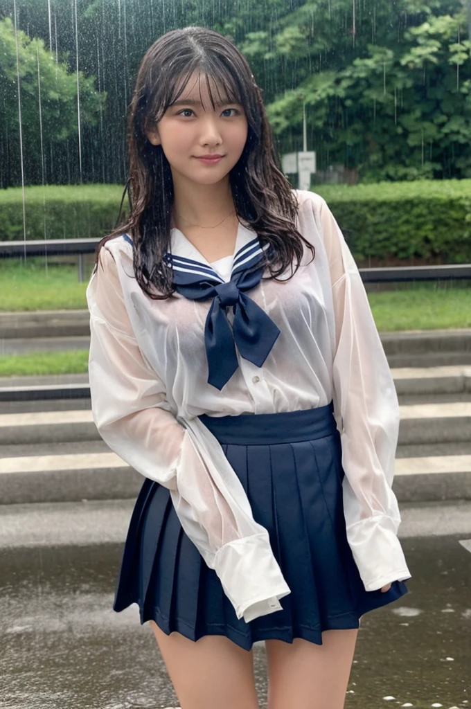 femele,12 years ,japanes,Brown hair,(((Silk School Uniforms,White shirt,Navy blue skirt))),Beautiful short hair,,Hair fastening to bangs,,((()),Natural smile,(((Mansuji))),.(((Clothes are wet and see-through))),swimming pools,(((Skirt Lift Up))),