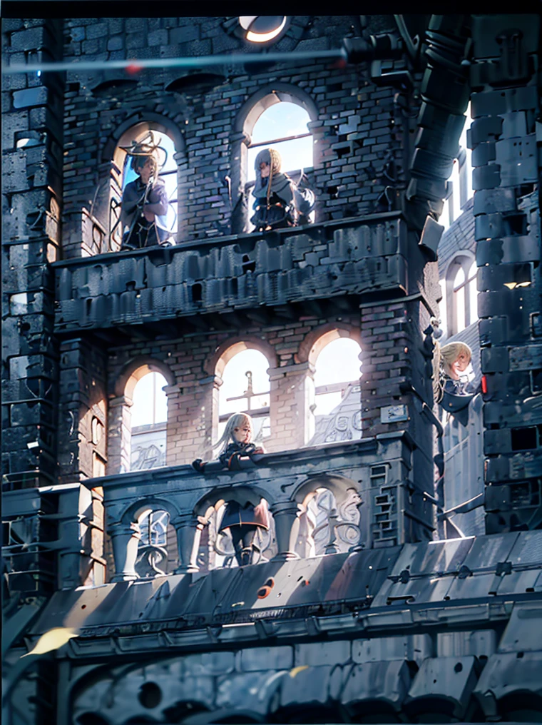 ((masterpiece)), (((HDR))), ((best quality)), (ultra high quality), uhd, (hi-res), ((absurdres)), ((1boy)), (bedivere (fate)), (aqua eyes), blond hair, low twintails,, looking at viewer, (small smile), ((dynamic)), in a medieval city, medieval buildings, outside, cobblestone street, day time, additional lighting, sunlight, 