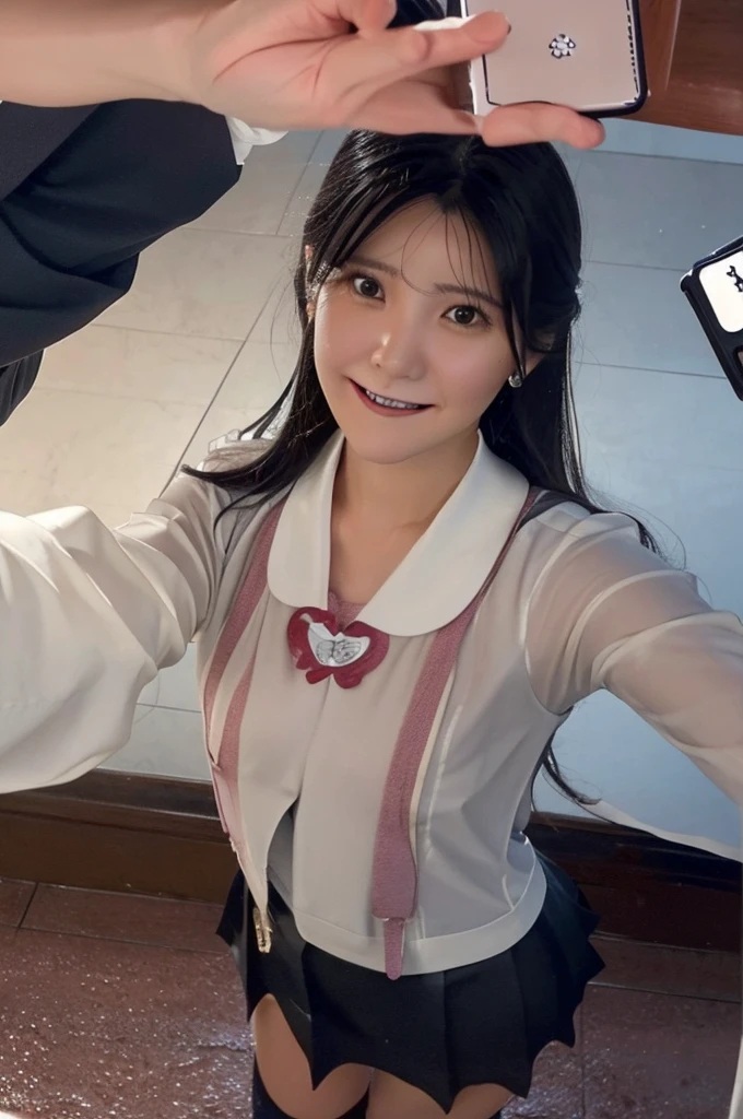 ((being hit by pouring rain, getting soaked, wet hair, wet skin, wet and see-through clothes, high school girl in sailor uniform, (selfie shot:2), (Close Up: chest:1.5),(from above:1.5), wringing out a wet skirt)), cloudy day, glossy plump lips, open lips, exquisite face, natural breasts, wide hips, slim curvaceous body, looking at the viewer, Top quality, 1 beautiful Japanese woman, teen,high school student,(18 years old),medium hair, (Black hair:1.2), Ultra-realistic capture, Highly detailed, High resolution 16k close-up of human skin. Skin texture must be natural, With such detail that pores can be finely identified. Skin should look healthy, In a uniform tone. Use natural light and color,