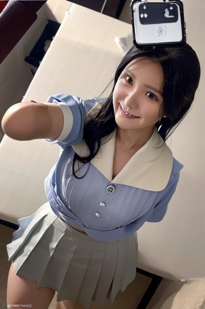 ((being hit by pouring rain, getting soaked, wet hair, wet skin, wet and see-through clothes, high school girl in sailor uniform, (selfie shot:2), (Close Up: chest:1.5),(from above:1.5), wringing out a wet skirt)), cloudy day, glossy plump lips, open lips, exquisite face, natural breasts, wide hips, slim curvaceous body, looking at the viewer, Top quality, 1 beautiful Japanese woman, teen,high school student,(18 years old),medium hair, (Black hair:1.2), Ultra-realistic capture, Highly detailed, High resolution 16k close-up of human skin. Skin texture must be natural, With such detail that pores can be finely identified. Skin should look healthy, In a uniform tone. Use natural light and color,