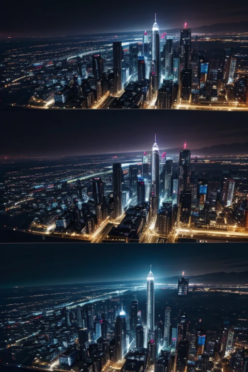 nighttime city, properties, for long, looking from top to bottom