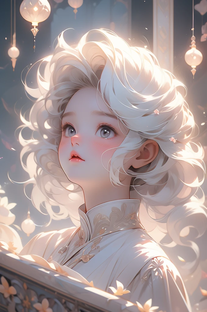 1girl, cat girl, short white hair, ethereal, white ears, looking up, shy, timid, plump curves