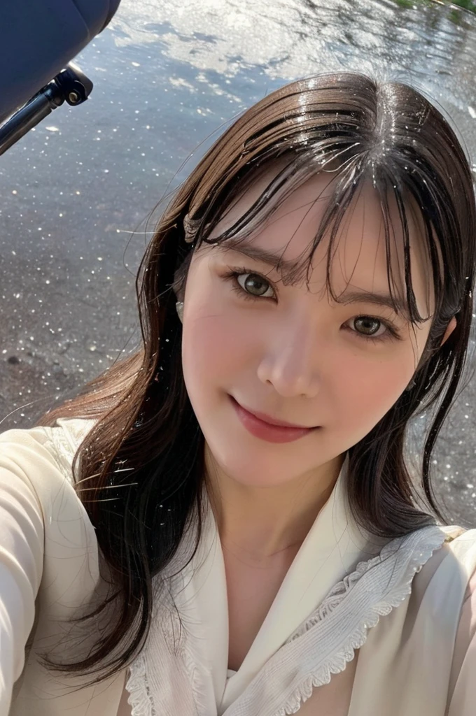 nsfw, ((being hit by pouring rain, getting soaked, wet hair, wet skin, wet and see-through clothes, high school girl in sailor uniform)),(selfie shot:2), (Close Up: chest:1.5),(from above:1.5),(flat chest:1.3), cloudy day, Top quality, 1 beautiful Japanese woman, teen,high school student,(18 years old),medium hair, (brown hair:1.2), Ultra-realistic capture, Highly detailed, High resolution 16k close-up of human skin. Skin texture must be natural, With such detail that pores can be finely identified. Skin should look healthy, In a uniform tone. Use natural light and color,