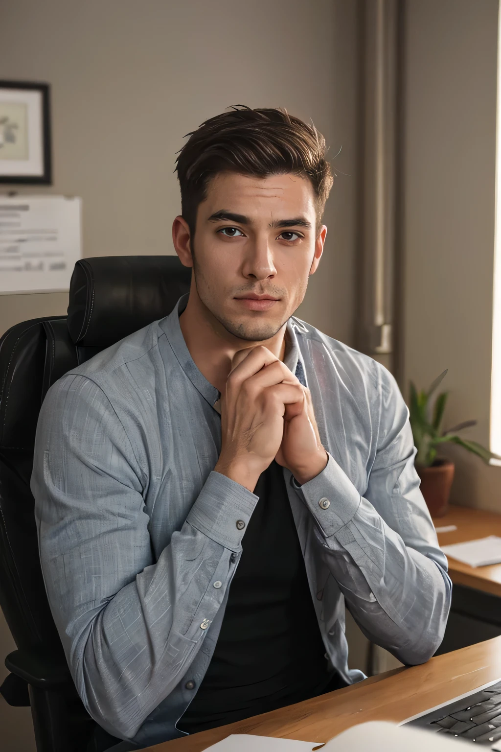 Realistic amateur photo posted to facebook , handsome men , office