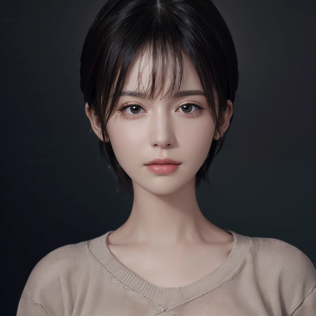 (masterpiece:1.3), (8K, Realistic, RAW Photos, Highest quality: 1.4), (One girl), Beautiful Face, (Realistic Face), (Black Hair, short hair:1.3), Bright red, nice hairstyle, Realistic eyes, Beautiful attention to detail, (Realistic Skin), Beautiful Skin, (White sweater), Ridiculous, Charm, Ultra-high resolution, Ultra-realistic, Very detailed, Golden Ratio