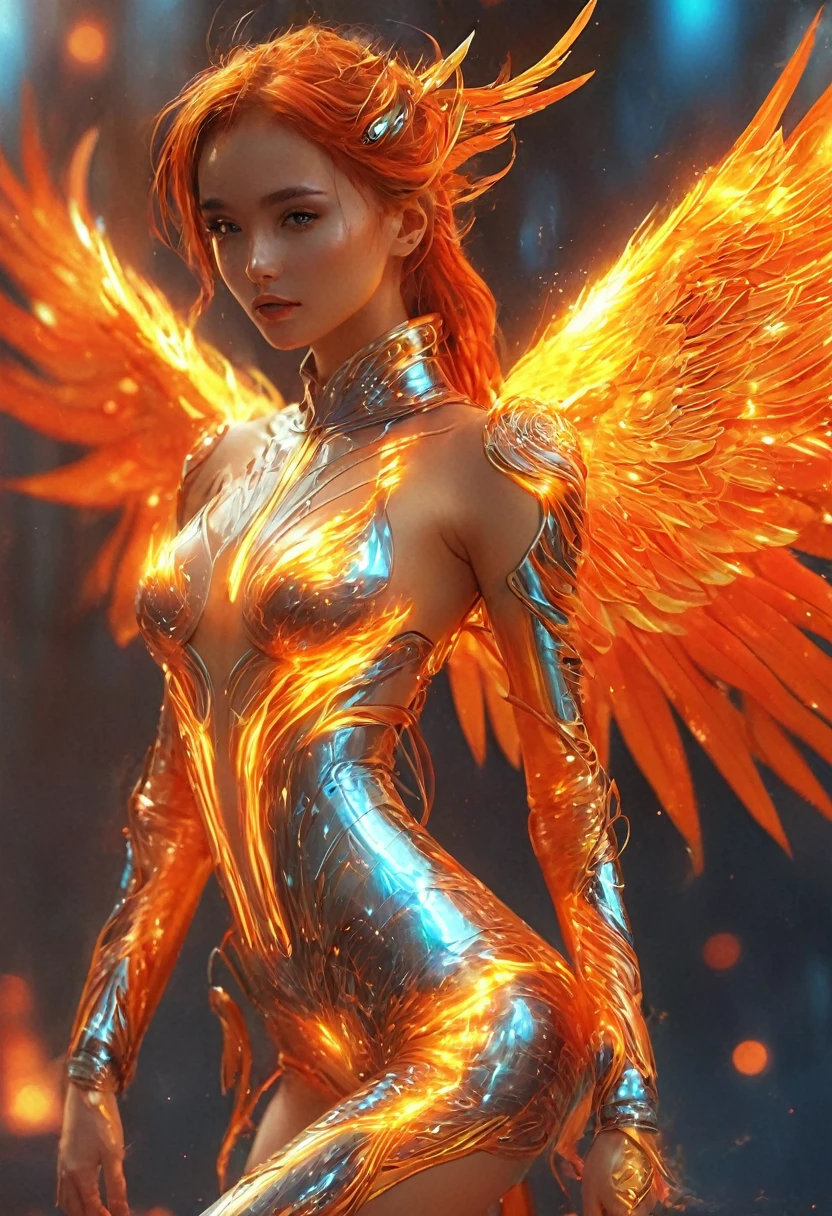 a beautiful cyber phoenix, medium hair, beautiful body, fiery wings, wearing a futuristic fiery suit
an extremely delicate and beautiful, extremely detailed, 8k wallpaper, Amazing, finely detail, small breasts, extremely detailed beautiful girl, extremely detailed face, extremely detailed eyes, extremely detailed skin, extremely detailed fingers, extremely detailed nose, extremely detailed mouth, perfect anatomy, highly detailed background, full body