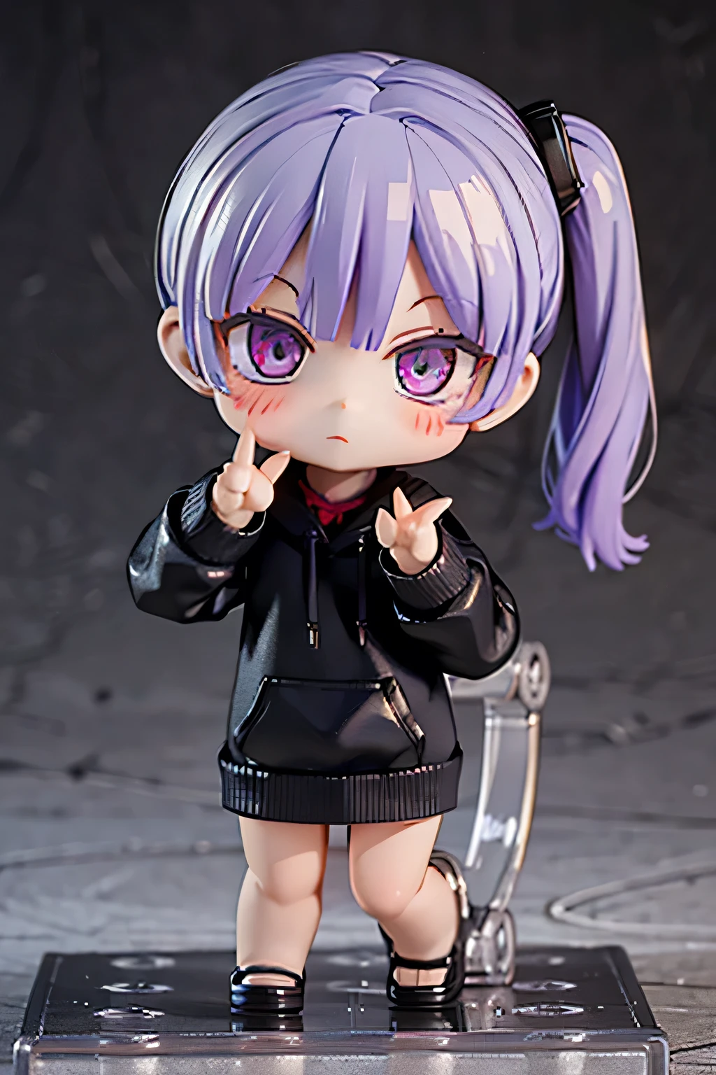 1 girl、Side Ponytail、Pastel purple hair、Purple hoodie、Take a commemorative photo in a cute pose、January、Shrine Sword (Mini character 1:2)、Nendoroid