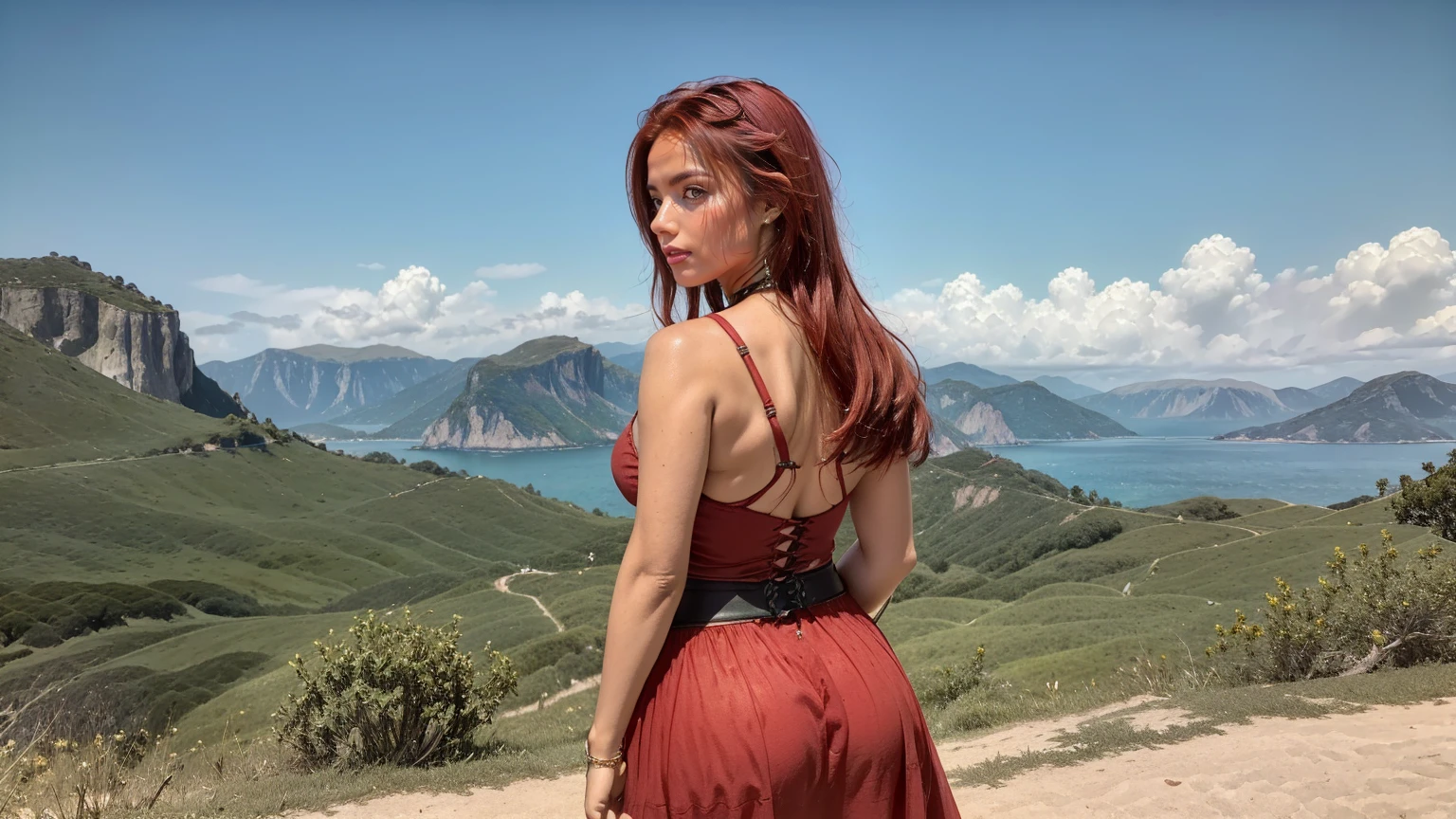 ((A red-haired warrior, from behind, vestinDo uma saia curta na bunDa, mostranDo a bunDa, tiro De baixo, vestinDo armaDura De placas, manoplas De aço, luvas De aço e couraça De aço, OlhanDo para trás, VestinDo uma saia)), saia bem DetalhaDa, (She doesn't wear underwear, saia mostranDo granDe pelúcia, atreviDo, bunDa reDonDa, buceta mostranDo, smooth buceta mostranDo from below, (up skirt), saia De levantamento De vento, sexy possession), fantasia meDieval, D&D, RPG, Obra De arte, melhor qualiDaDe, 8K, ultra realistic. A garota mais DesejaDa Do munDo tem uma beleza transcenDental, with expressive eyes, olhos verDes claros, sobrancelhas arqueaDas, lábios sensuais e pele raDiante. Your facial structure is symmetrically perfect, com maçãs Do rosto DelicaDamente esculpiDas e um queixo refinaDo. bela paisagem verDes, lingerie, sexy transparency