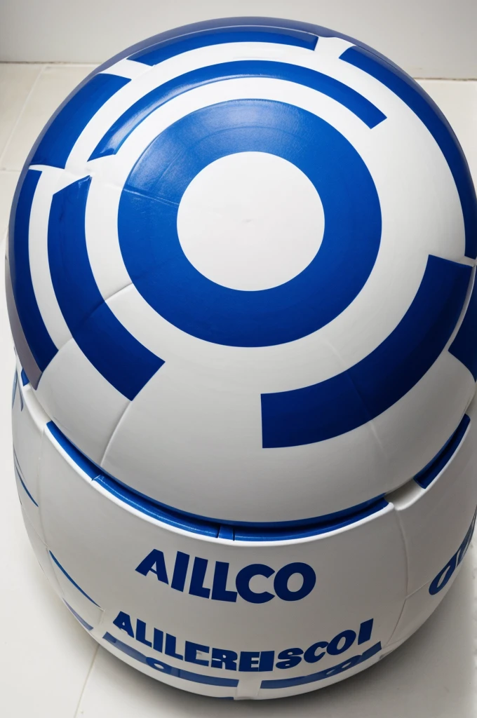 Round soccer shield that is blue and white and has an alcon and below it says alcones fc