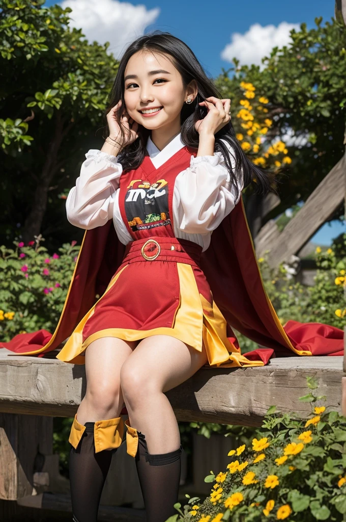 (8K、Raw photography、Highest quality、masterpiece:1.2),(Black Hair、Dark Eyes:1.9),(:1.6)、View your audience,Viewed from the front,White skin,(:1.3)、(Tight waist:1.6)、(Clothes that accentuate the shape of the breasts:1.0)、(Big Breasts :1.3)、Slim figure、Ultra-high resolution,beautiful,beautiful fece,(One person、No background:1.9),whole bodyボディー,Japanese women,(reality的:1.37)、Photon Mapping,reality、(Baby-faced and cute: 1.4)、(Cute Smile: 1.8)、(Round face: 1.8)、Radio City、Physically Based Rendering、Depth of field rally background、photograph, (I can see your knees、Thigh close-up:1.8),(:1.6),whole body、Great quality