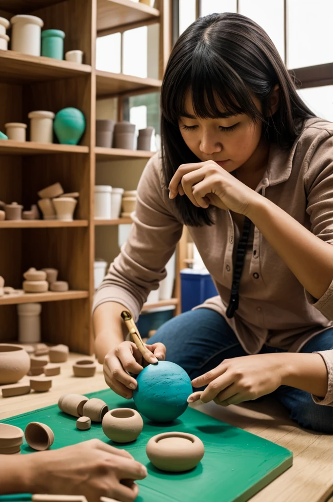 A person making clay objects