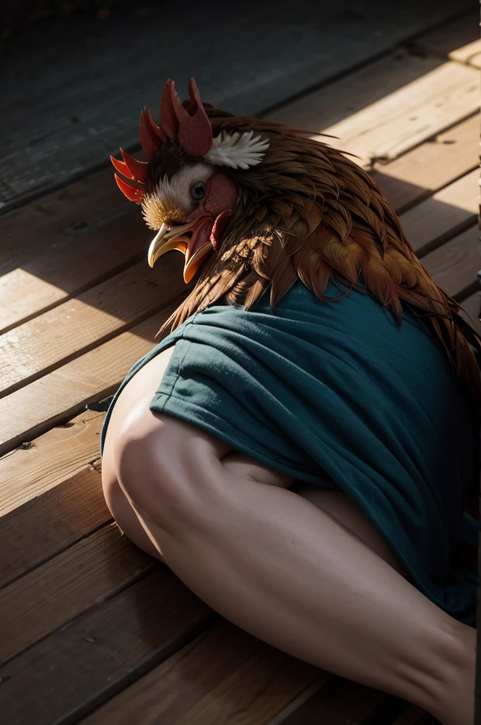 An image with a rooster sleeping 