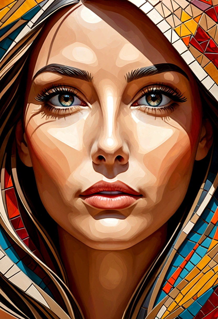 Digital 3d geometric mosaic art,young woman face,abstract,Professional painting
