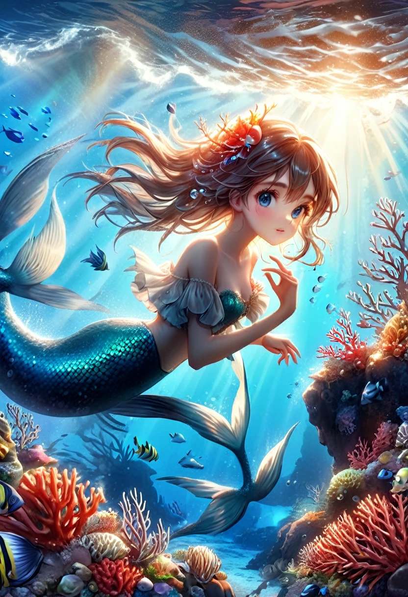 (best quality,4k,8k,highres,masterpiece:1.2),ultra-detailed,(realistic,photorealistic,photo-realistic:1.37),1girl, beautiful detailed eyes, beautiful detailed lips, extremely detailed face, long eyelashes, Emma Watson as a mermaid, mermaid tail, underwater scene, coral reef, colorful fish, glowing bioluminescent algae, shimmering scales, seaweed, dramatic lighting, vibrant colors, cinematic composition