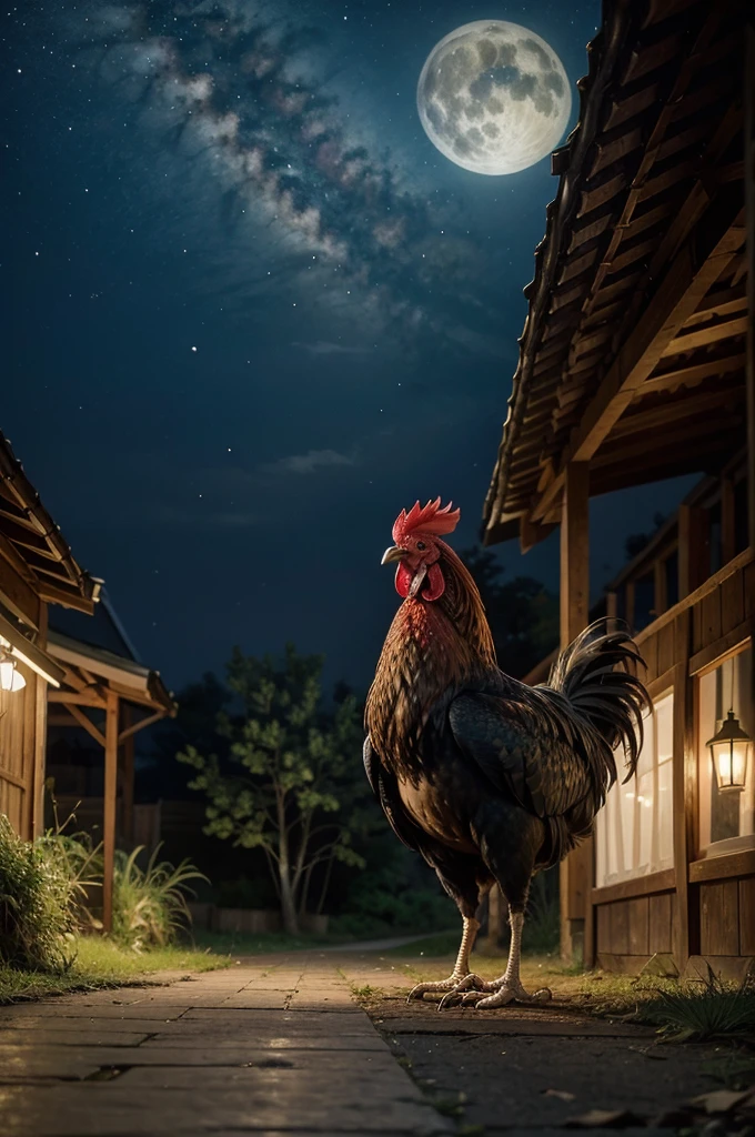 An image with a rooster in the nigth