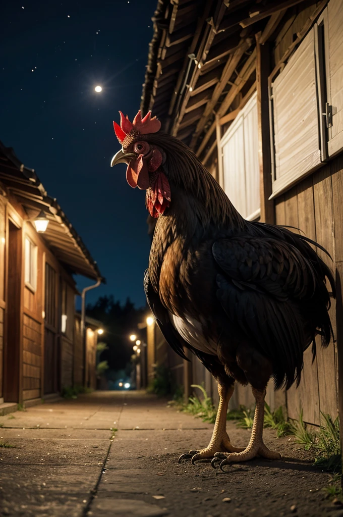 An image with a rooster in the nigth