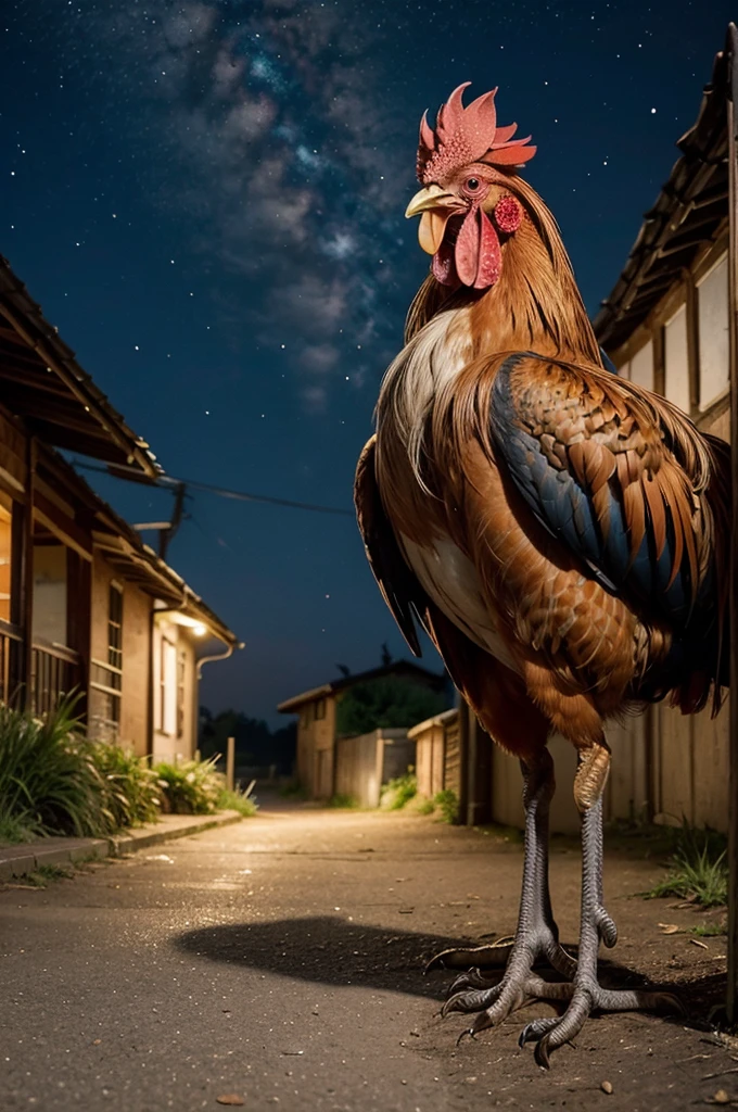 An image with a rooster in the nigth