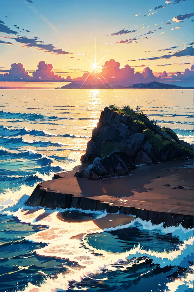 General store, ocean in front of the store, beautiful and charming summer sun and sea, with realistic animation of vivid colors (deep contrast of light and dark), a masterpiece of the highest quality, soothing scenery in 8K picture quality.