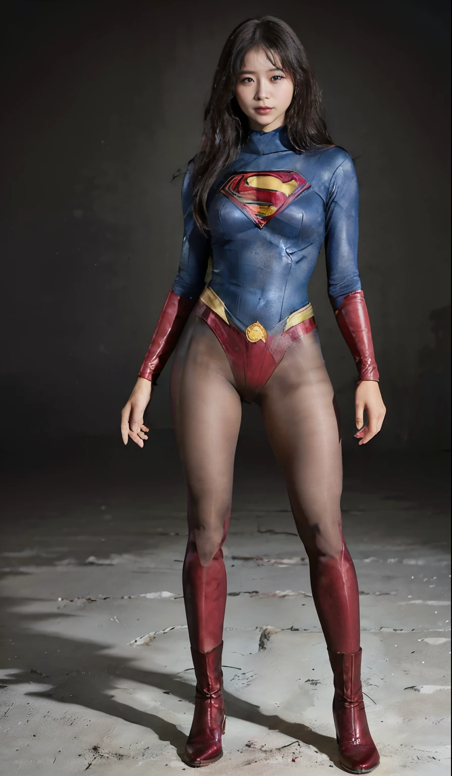 No background、(((Beautiful legs in black tights.)))、(((Legally express the beauty of your smile)))、((((Make the most of your original images)))、(((Supergirl Costume)))、(((Beautiful Hair)))、(((suffering)))、(((Please wear black tights....、Wear red boots)))、((Best image quality、8K))、((Highest quality、8K、masterpiece:1.3))、(((Preserve background )))、Sharp focus:1.2、Beautiful woman with perfect figure:1.4、Slim Abs:1.2、Wet body:1.5、Highly detailed face and skin texture、8K