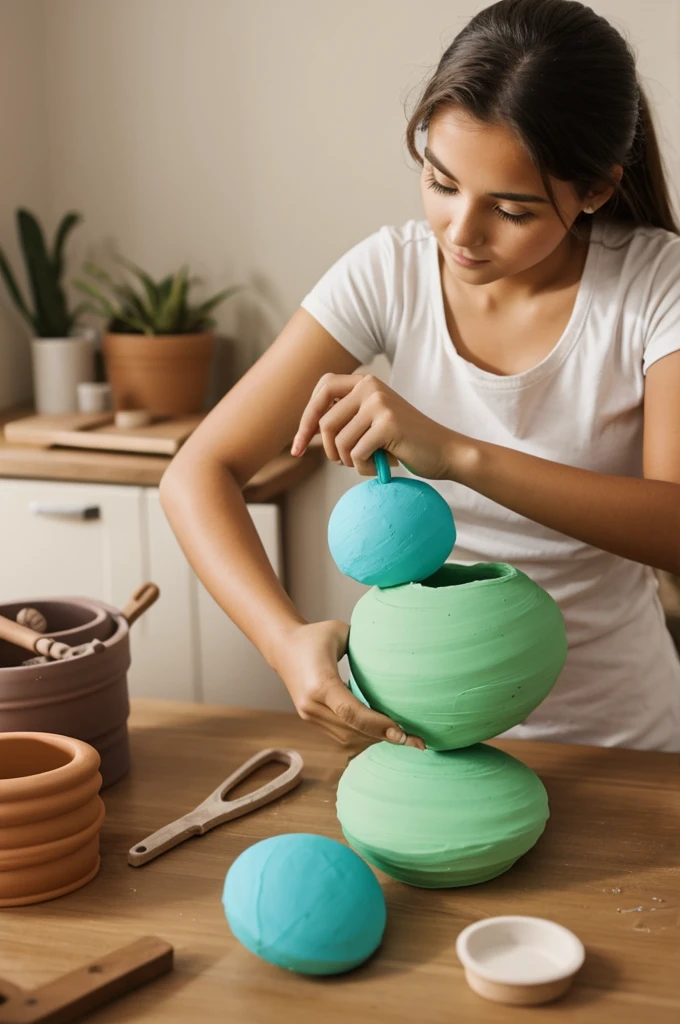 20 year old girl making a clay object with love