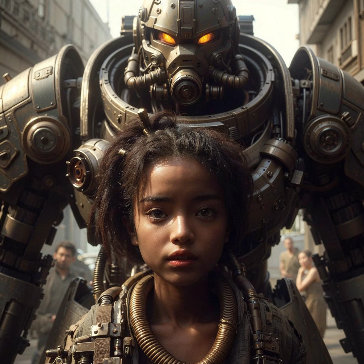 Steampunk,Ultra Realistic,Ultra High Resolution,8k,Realistic Photo,(Angel Type Mechanical Suit:1.2),Mechanical Wings,Heavy Weapons,Raw Textures,Legs,Japanese Female Soldier,(Beautiful Face),((Ultra Realistic All Textures)),((Ultra Elaborate to the Last Detail)),Magnific AI for RealisticDetail up,Weathering,Full body shot,Super sharp results,Hydraulic cylinder,Shot with Fujifilm X-T30+Nokton. HDR10, minimum 4 images created.