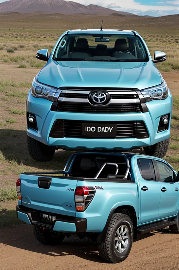 I need a blue cake that says Happy Dad's Day on the top and a 2016 Toyota Hilux comes out in the background of the letters.