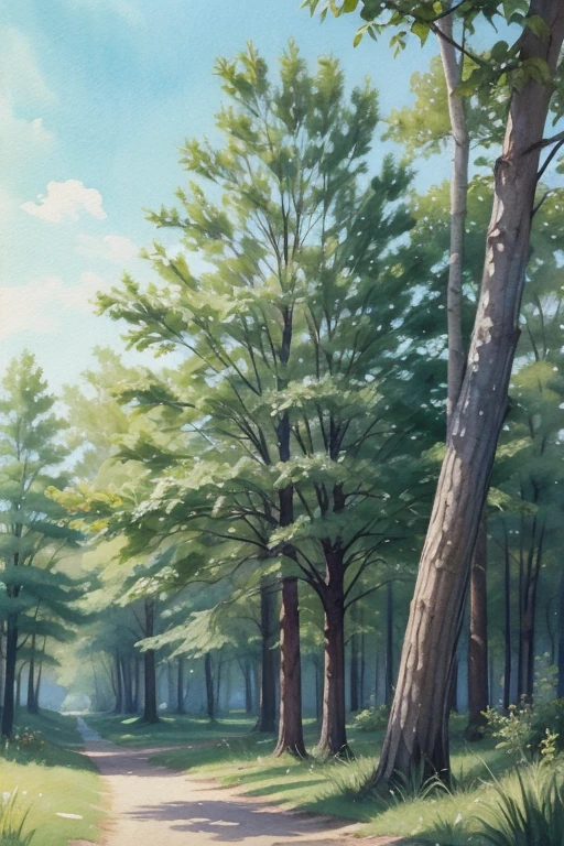 painting of two trees painted with watercolor in sage green