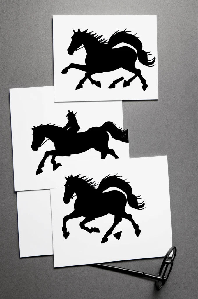 Horse logo, minimalist design, with black background and white, with wheelie phase