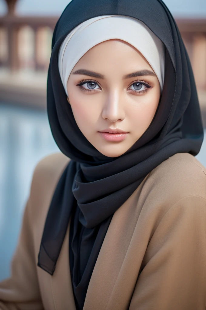 1girl, solo, beautiful face, high detailed realistic eyes, double eyelids, high detailed realistic pupils, (upon body from head to waist:1.36), (wearing hijab:1.37), (moslem headscarf:1.37), reading glasses, sitting alone on a long chair, amazing mosque park background, taj mahal, best quality, masterpiece, highres, black and white moslem female dress, Beautiful face, (upon body from head to waist:1.35), tyndall effect, photorealistic, dark studio, two tone lighting, 8k uhd, dslr, soft lighting, high quality, volumetric lighting, candid, Photograph, high resolution, 4k, 8k, Bokeh, (hyperrealistic girl), (illustration), (high resolution), (extremely detailed), (best illustration), (beautiful detailed eyes), (best quality), (ultra-detailed), (masterpiece), (wallpaper), (photorealistic), (natural light), (rim lighting), (detailed face), (high detailed realistic skin face texture), (anatomically correct), (heterochromic eyes), (detailed eyes), (sparkling eyes), (dynamic pose), (hair completely covered by the hijab:1.35), looking to viewer