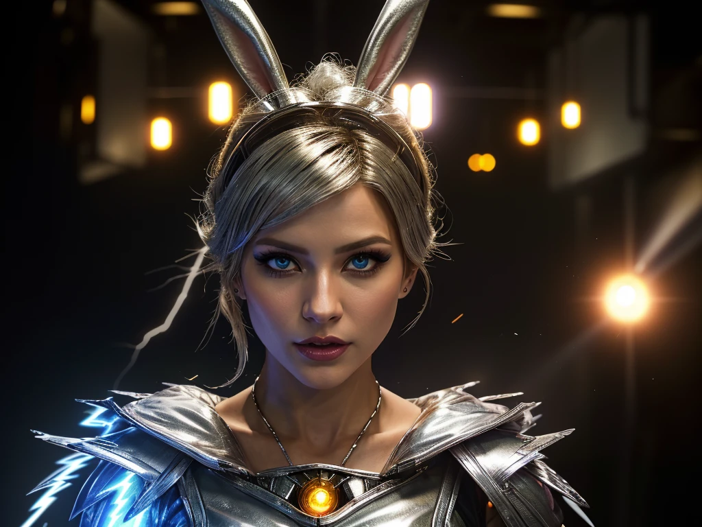 (((anthropomorphic silver bunny )1.1)),(((cinematic special effects 1.1))), ((HDR, UHD)), (( Cg cinematic style 1.1)) ,fantasy character heroine electric mage with lightening in her hand "full elementalist jacket", She masters the elements with magic, with her hand she masters the ((Air Elemental 1.1)), ((surrealism 1.1)), neomorphism, ((hyperrealism 1.1)), abstract sophistry, from below, postprocessing, ((depth of field 1.1))), (((live animation))), ((bright colors)), ((blurred background 1.1)), (focus), ((lightning effect)), ((anomaly effect)), ((air tremors))