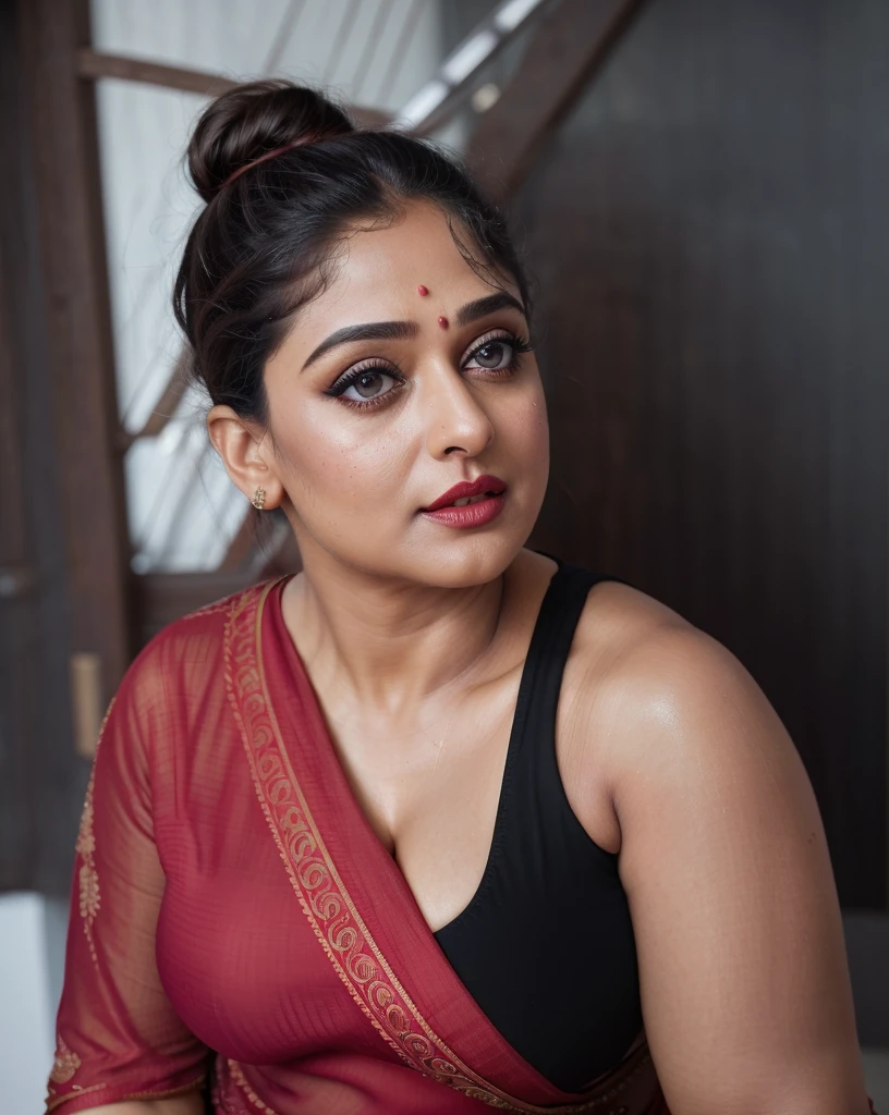 50yo mature MILF Anushka Shetty,((best quality)), ((masterpiece)), ((realistic)), eye kajal, mascara, red lips, sensual Beauty, mommy, full figured mommy, provoking body, extreme sweat, sweat soaked skin, slight stretch marks, alluring figure, bulging figure, thick charming lady, curvy, thick navel, full figured woman, eye kajal, massive breast, full body, styled hair, pierced eyes, female face,royal aura, trend on artstation , sharp focus, studio photo, intricate detail, very detailed, detailed eye, illustration, very detailed, sharp focus, digital render, professional, 4k