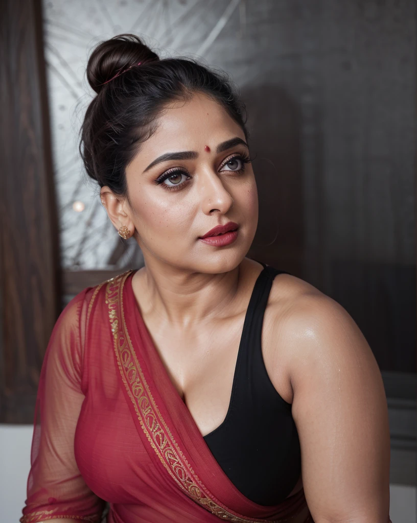 50yo mature MILF Anushka Shetty,((best quality)), ((masterpiece)), ((realistic)), eye kajal, mascara, red lips, sensual Beauty, mommy, full figured mommy, provoking body, extreme sweat, sweat soaked skin, slight stretch marks, alluring figure, bulging figure, thick charming lady, curvy, thick navel, full figured woman, eye kajal, massive breast, full body, styled hair, pierced eyes, female face,royal aura, trend on artstation , sharp focus, studio photo, intricate detail, very detailed, detailed eye, illustration, very detailed, sharp focus, digital render, professional, 4k