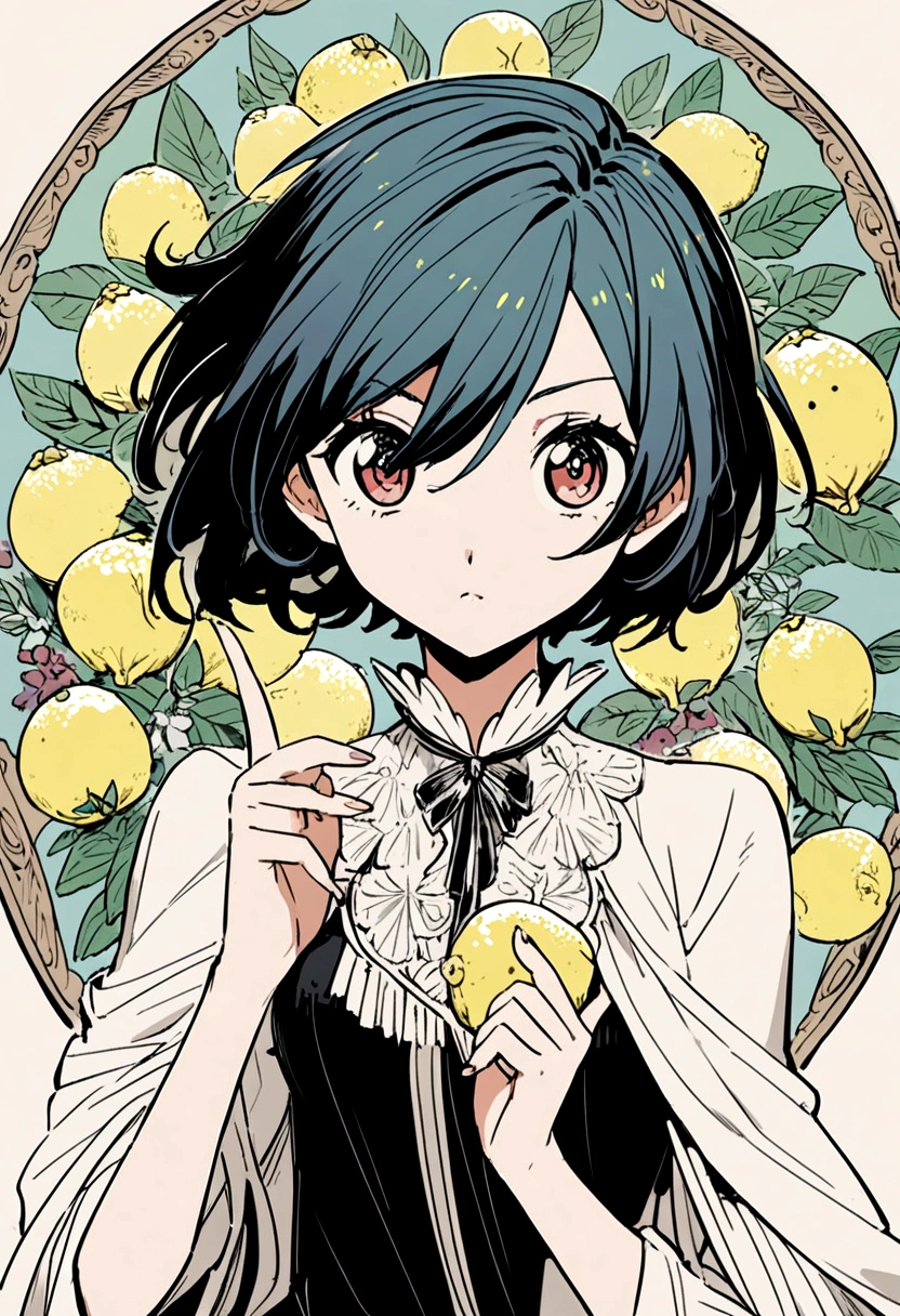 2D anime girl with powers to create and control lemons with short hair 